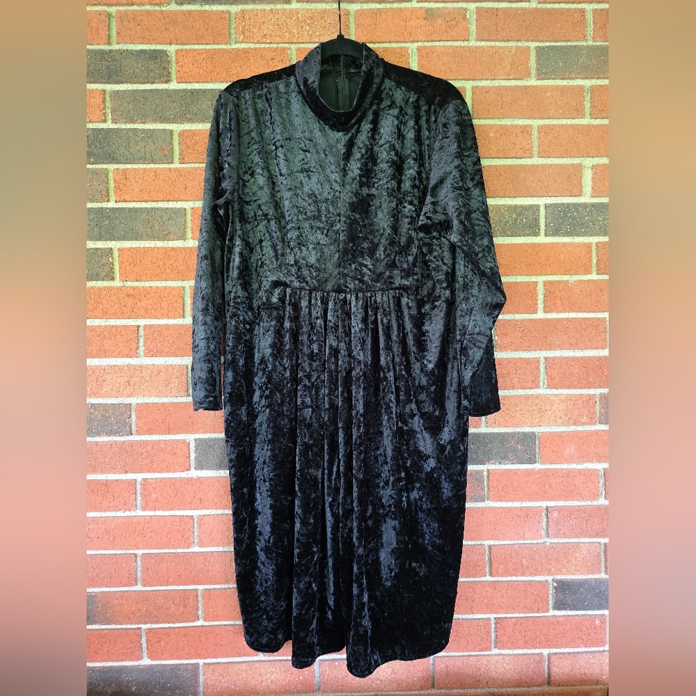 Vintage Hayley Too Black Velvet Dress 90s Y2K Wimsigoth Dark Romantic Size M - Picture 1 of 7